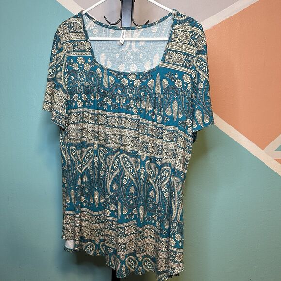 Paisley Blue‎ Square Neck Top Plus Sized 3xl Xpenyo  Boho - Picture 1 of 4